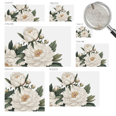 Modern wall mural for living room with white peonies motif