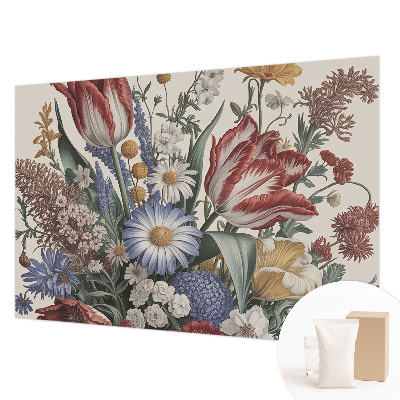 Decorative wall mural for living room featuring a flower bouquet design