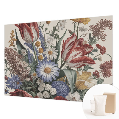 Decorative wall mural for living room featuring a flower bouquet design