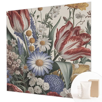 Decorative wall mural for living room featuring a flower bouquet design