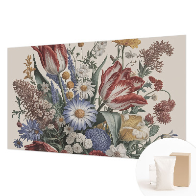 Decorative wall mural for living room featuring a flower bouquet design