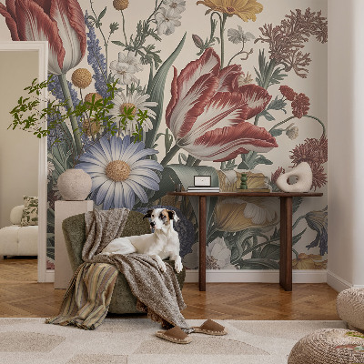 Decorative wall mural for living room featuring a flower bouquet design