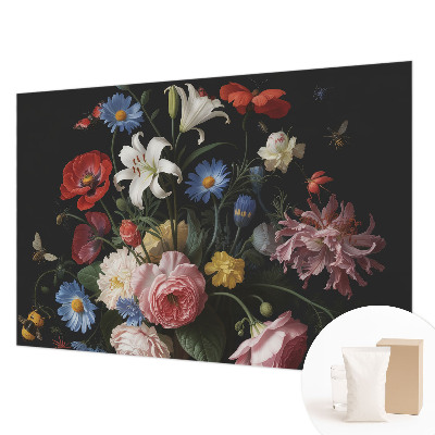 Wall mural with a floral and insect motif