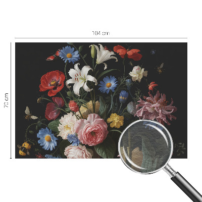 Wall mural with a floral and insect motif