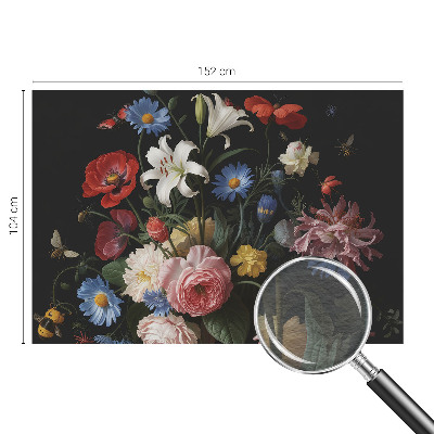 Wall mural with a floral and insect motif