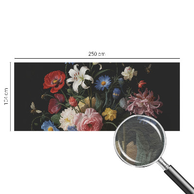 Wall mural with a floral and insect motif