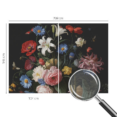 Wall mural with a floral and insect motif