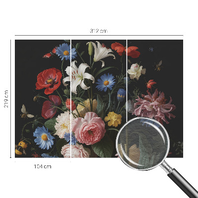 Wall mural with a floral and insect motif