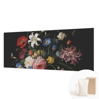 Wall mural with a floral and insect motif