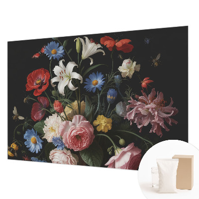 Wall mural with a floral and insect motif