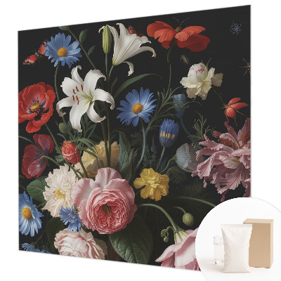 Wall mural with a floral and insect motif