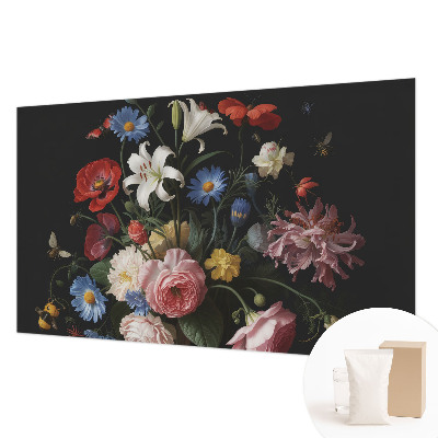 Wall mural with a floral and insect motif