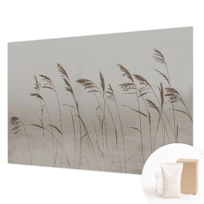Non-woven wall mural with a grasses-in-fog motif