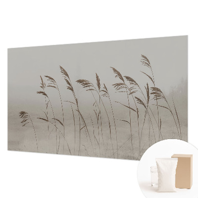 Non-woven wall mural with a grasses-in-fog motif