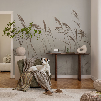 Non-woven wall mural with a grasses-in-fog motif