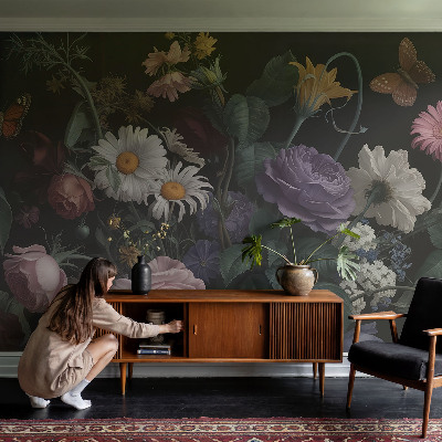 Wall mural for bedroom with a floral design for an elegant bedroom look