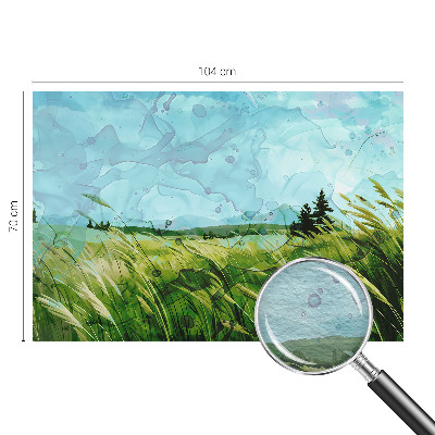 Large wallpaper mural featuring green landscapes