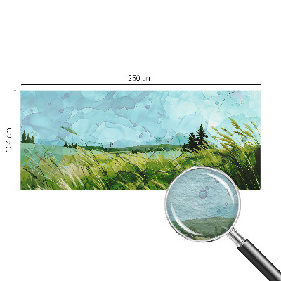Large wallpaper mural featuring green landscapes