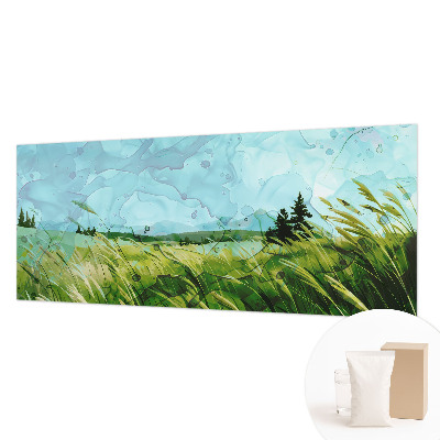 Large wallpaper mural featuring green landscapes