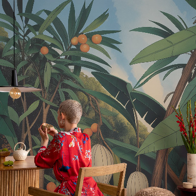 Modern wall mural for bedroom with a tropical jungle design