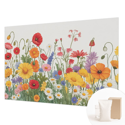Modern wall mural for living room with a flower meadow design