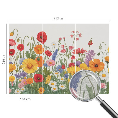 Modern wall mural for living room with a flower meadow design