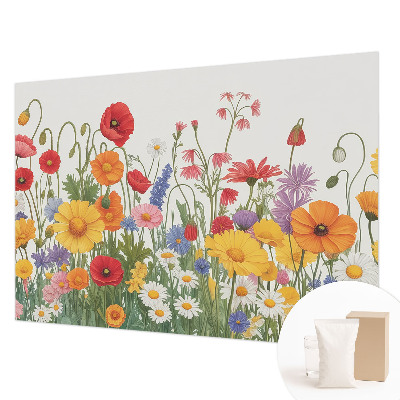Modern wall mural for living room with a flower meadow design