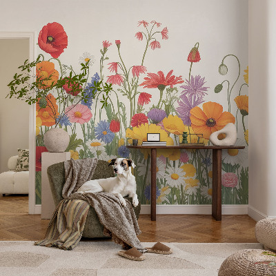 Modern wall mural for living room with a flower meadow design