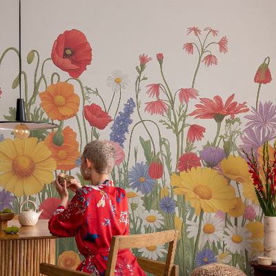Modern wall mural for living room with a flower meadow design