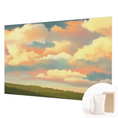 Large wall mural with a sky and clouds motif