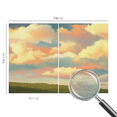 Large wall mural with a sky and clouds motif