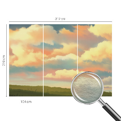 Large wall mural with a sky and clouds motif