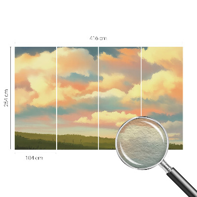 Large wall mural with a sky and clouds motif