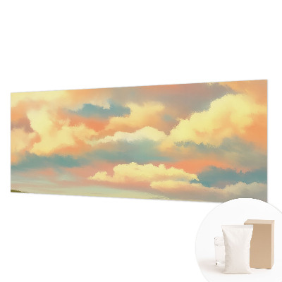 Large wall mural with a sky and clouds motif