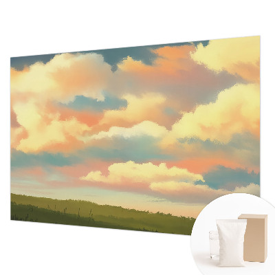 Large wall mural with a sky and clouds motif