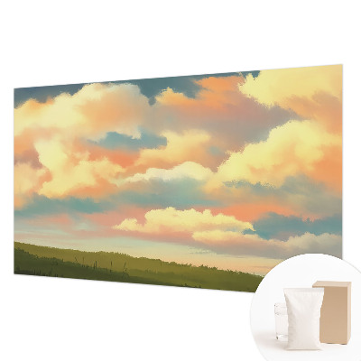 Large wall mural with a sky and clouds motif
