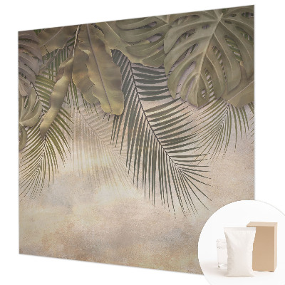 Premium wall mural for bedroom with a tropical leaves design