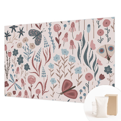 High quality wall mural wallpaper with a floral and insect motif