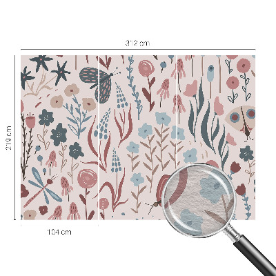 High quality wall mural wallpaper with a floral and insect motif