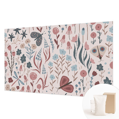 High quality wall mural wallpaper with a floral and insect motif