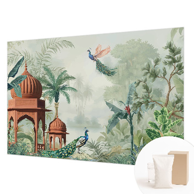 Non-woven photo wallpaper with a 'Peacock Gardens' decorative motif