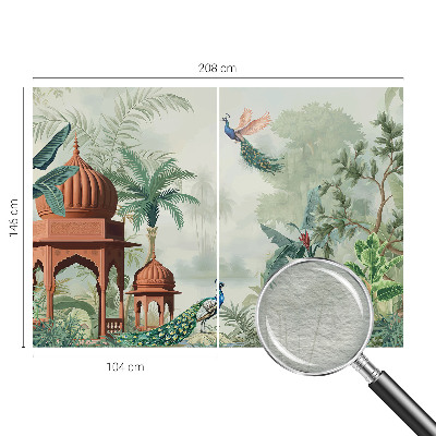 Non-woven photo wallpaper with a 'Peacock Gardens' decorative motif