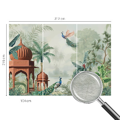 Non-woven photo wallpaper with a 'Peacock Gardens' decorative motif