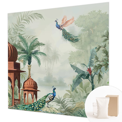 Non-woven photo wallpaper with a 'Peacock Gardens' decorative motif