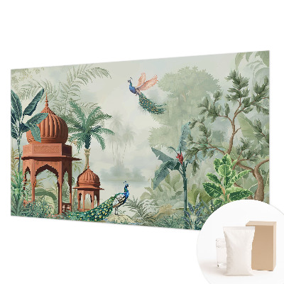 Non-woven photo wallpaper with a 'Peacock Gardens' decorative motif