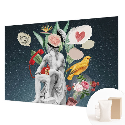 Wallpaper mural for living room featuring surrealist art