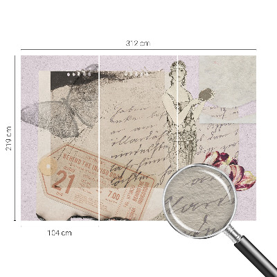 Large wall mural wallpaper with a nostalgic collage design
