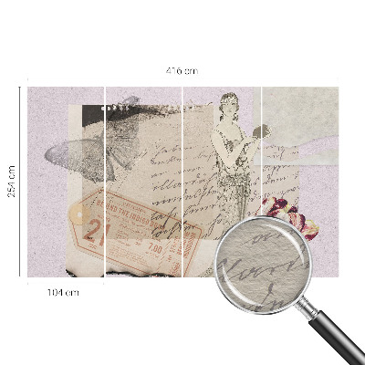 Large wall mural wallpaper with a nostalgic collage design