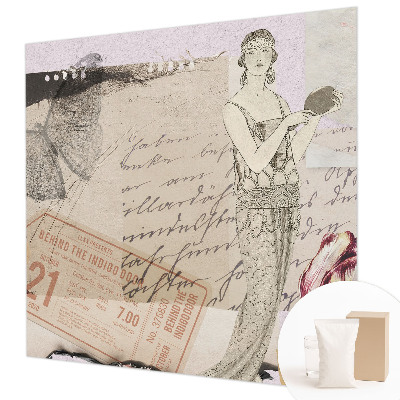 Large wall mural wallpaper with a nostalgic collage design