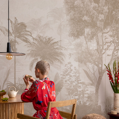 Modern wall mural for living room with a tropical landscape design